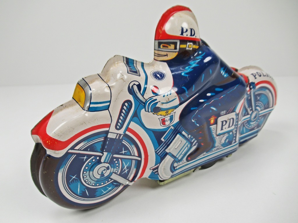 ◆[A146]昭和レトロ POLICE ポリスバイク NO.51 白バイ ブリキ玩具 フリクション動作確認済 日本製 ビンテージ 当時物の画像3