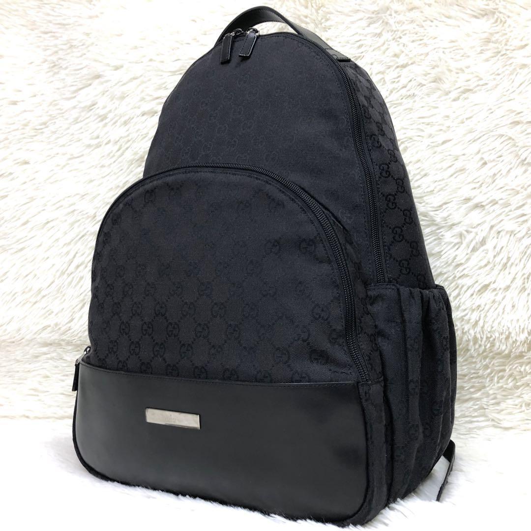 【美品/極希少/大容量】GUCCI グッチ リュック バックパック GG柄 キャンバス レザー 黒 A4収納 通勤 通学 カジュアル ビジネス 旅行 出張の画像1