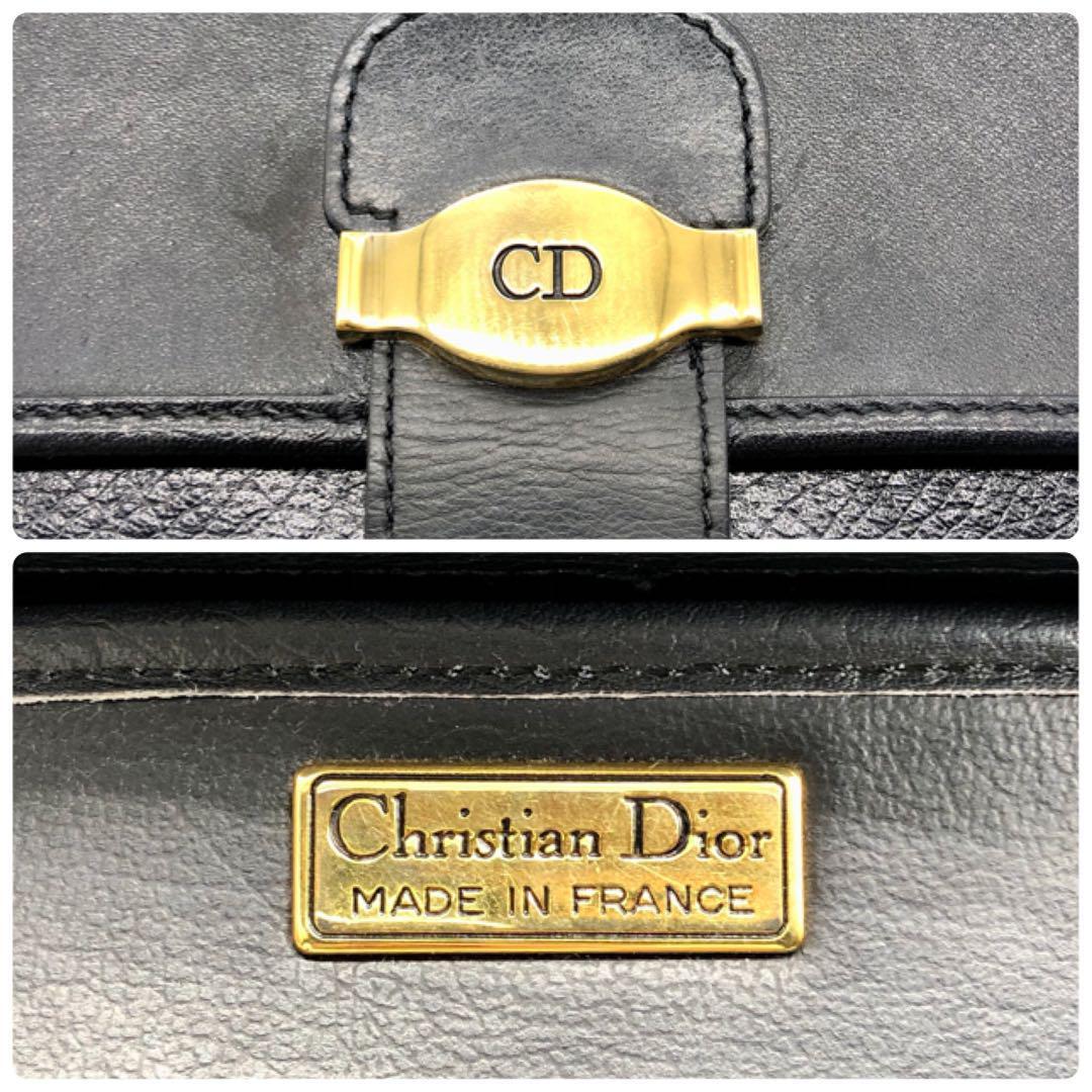 【美品】Christian Dior クリスチャンディオール ショルダーバッグ ポーチ ポシェット レザー シボ革 CDロゴ ゴールド ロゴ金具 肩掛け 黒_画像10