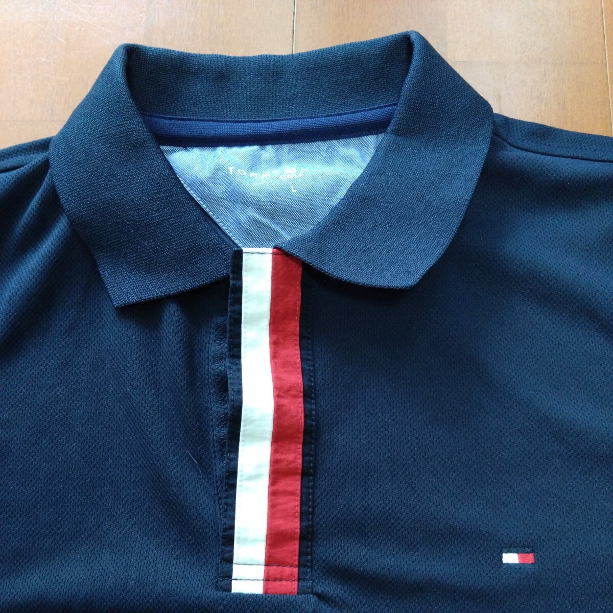 美品 トミーヒルフィガー Tommy Hilfiger Golf ゴルフ メンズ シャツ Lサイズ ダークネイビーの画像3