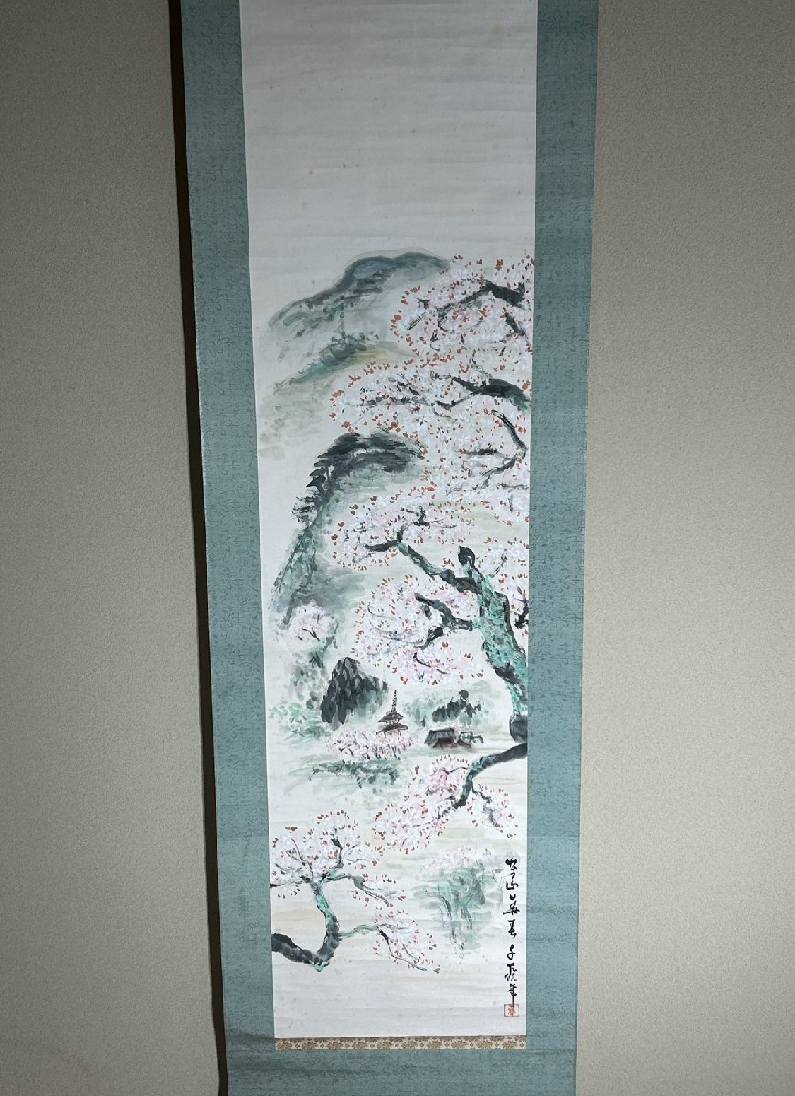 【洛座】【真作】小川千甕 芳山華春 掛軸 共箱 春の桜_画像2