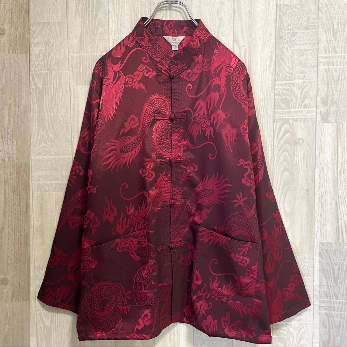 チャイナシャツ ワインレッド china shirt wine red L相当