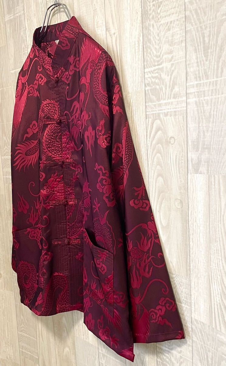 チャイナシャツ ワインレッド china shirt wine red L相当