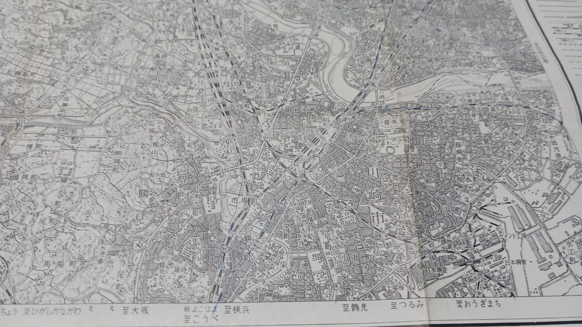 東京西南部　東京都　地図　古地図　 地形図　　資料　57×46cm　　明治42年測量　昭和37年発行　印刷　B202r4_画像5