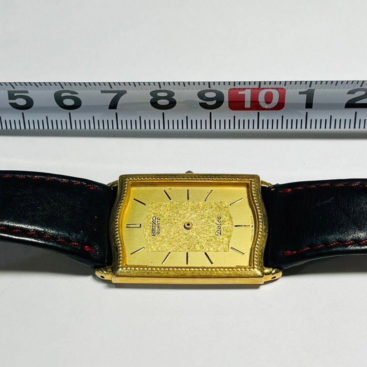 JM2cL SEIKO セイコー Dolce ドルチェ 7731-5010 14K ST.STEEL BACK 腕時計 クォーツ スクエア ゴールド×ブラック リストウォッチ_画像5