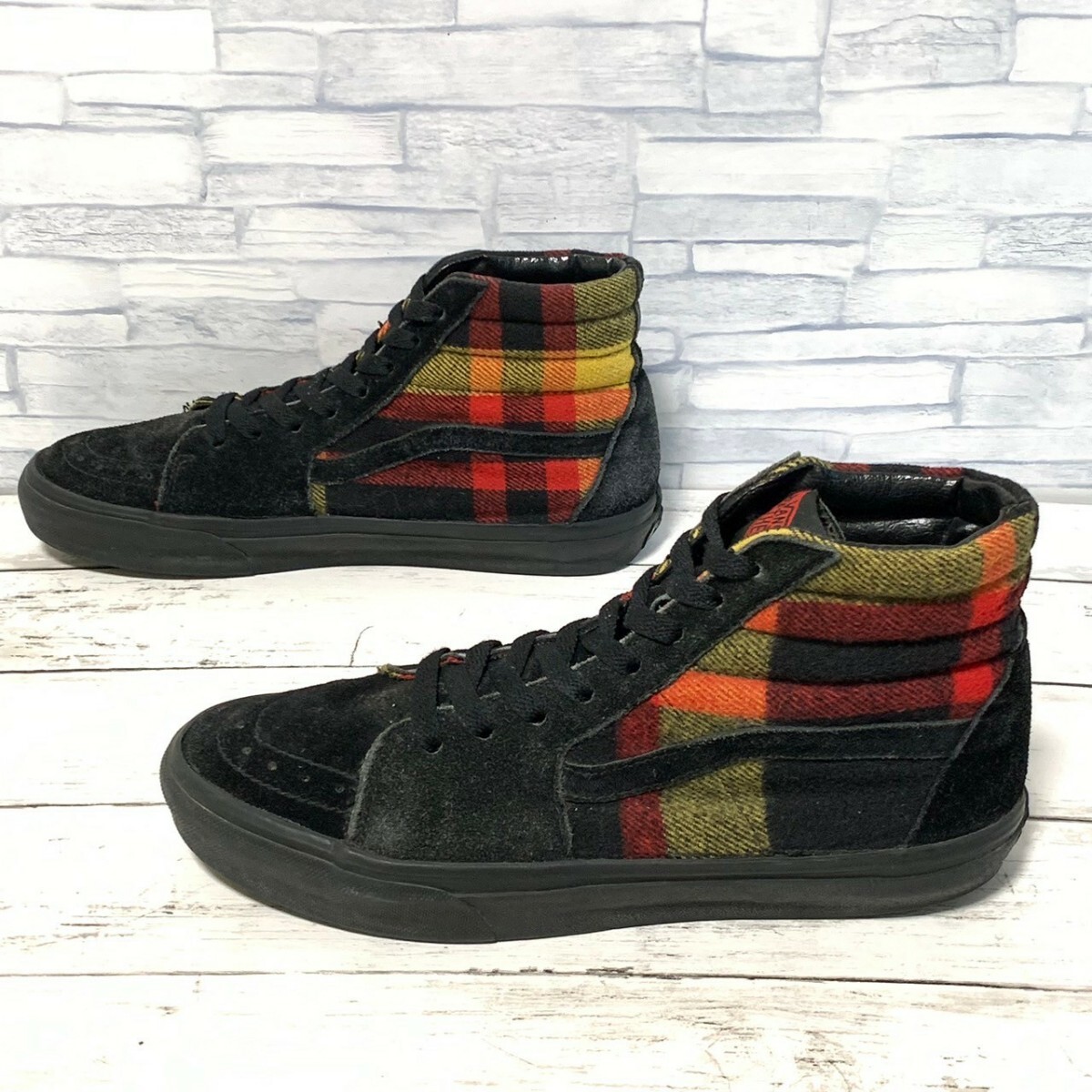 R5936bE VANS バンズ SK8-HI スケートハイ スニーカー ブラック×レッド系 メンズ 27cm チェック柄 ウール ハイカット ヴァンズ V38FLN_画像2