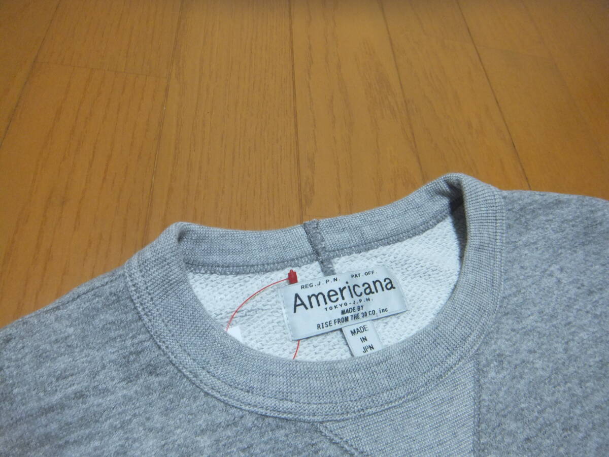 未使用 保管品 AMERICANA アメリカーナ ロゴ 半袖スウェットトップス クルーネックシャツコットンカットソー 日本製 ライトグレー系の画像7