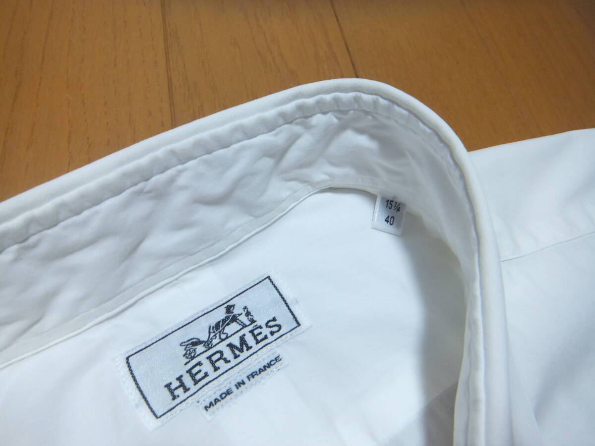 美品【エルメス HERMES】セリエボタン フランス製＊隠しボタンダウン仕様長袖ドレスシャツ size40 ホワイト