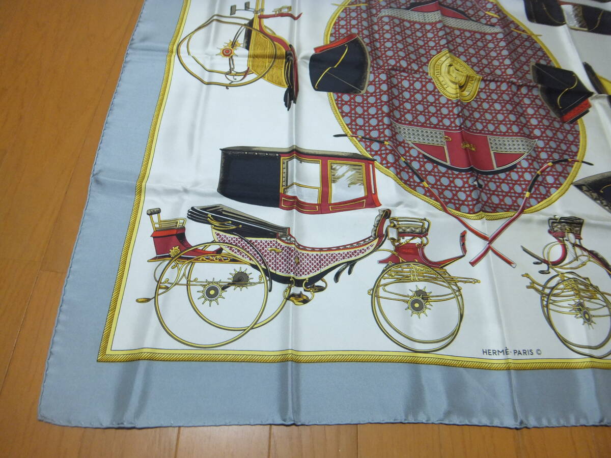 美品 【エルメス HERMES】 カレ90 スカーフ LES VOITURES A TRANSFORMATION 折りたたみ式幌の馬車 の画像3