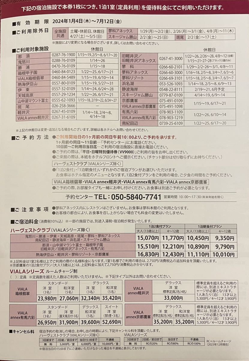東急ハーヴェストクラブ 平日・日曜 特別優待券(1/4〜7/12)_画像2