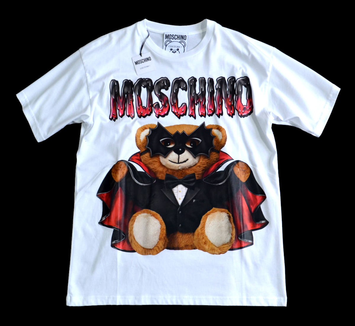 未使用品 新品級 MOSCHINO モスキーノ バットテディベア クルーネックTシャツ size S メンズ カジュアルに オーバーサイズ トップスの画像1