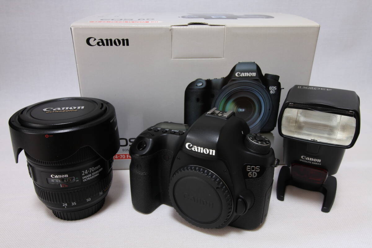 ★美品★キャノン CANON EOS 6D ・ EF24-70 F4L IS USMレンズキット + 430EX IIストロボ + メモリーカード + 付属品多数の画像1