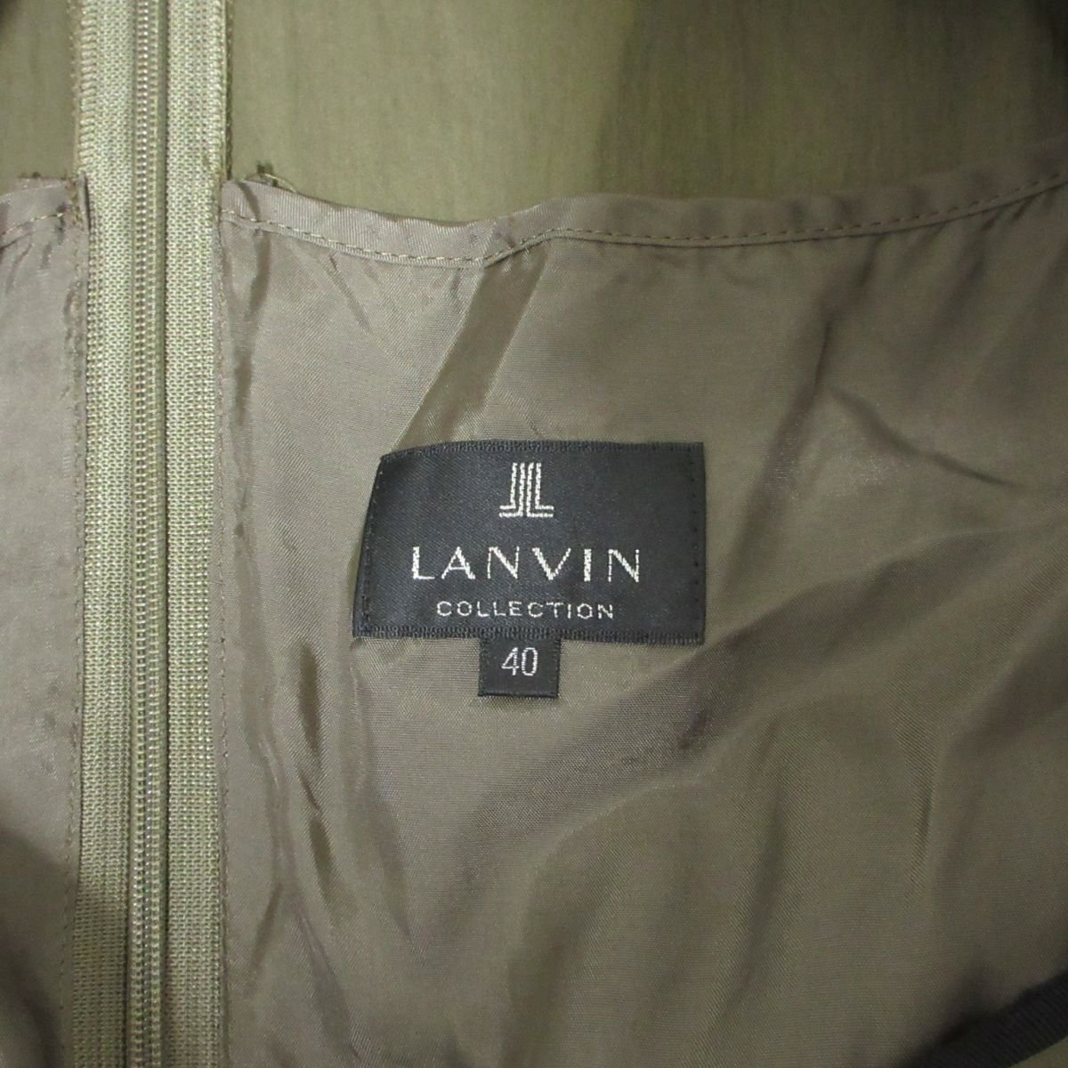 美品 LANVIN ランバンコレクション ストレッチ 膝丈 ノースリーブ ワンピース 40 カーキ 041 ◆_画像3