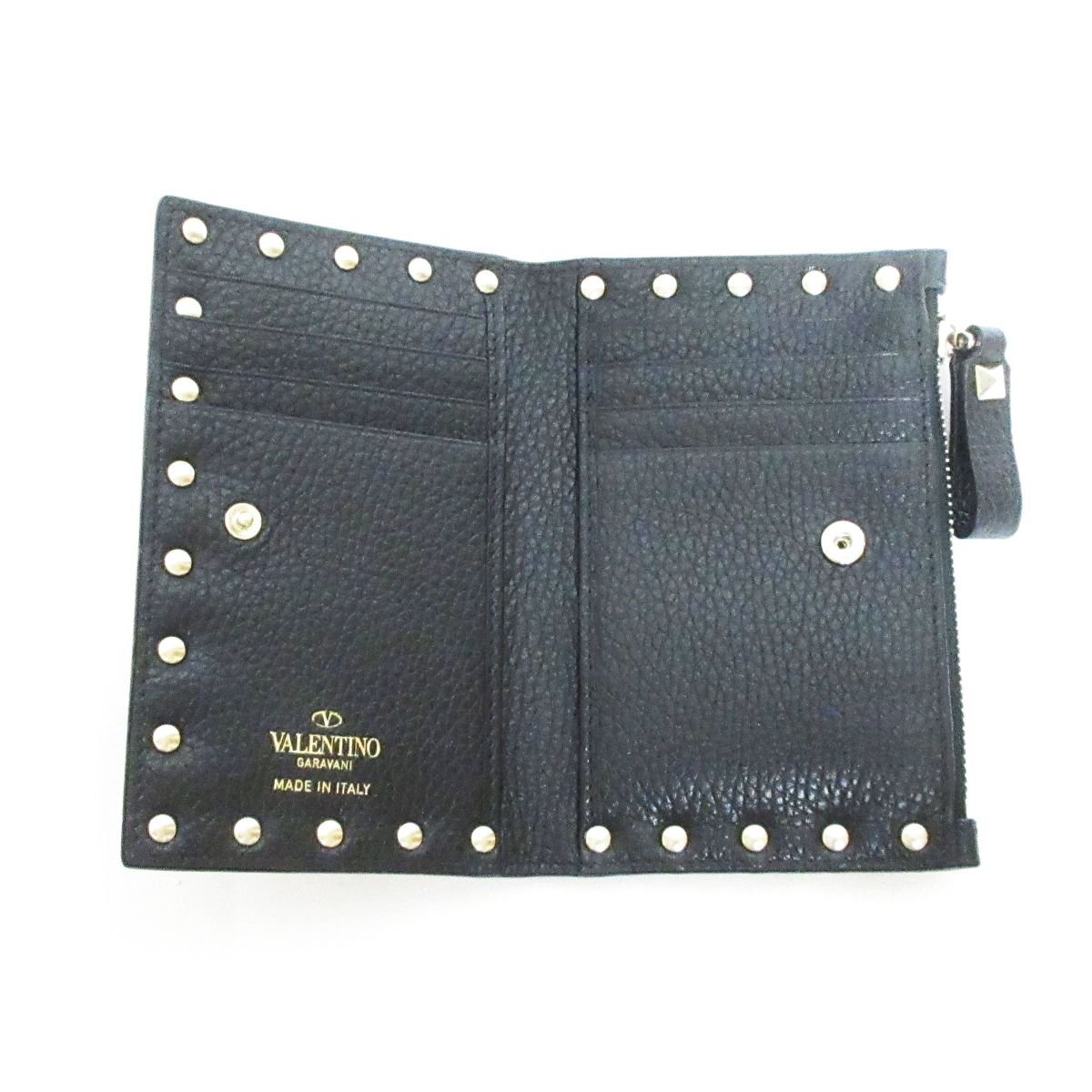  as good as new VALENTINO Valentino galava-ni lock studs compact wallet coin perth & card-case black × Gold *