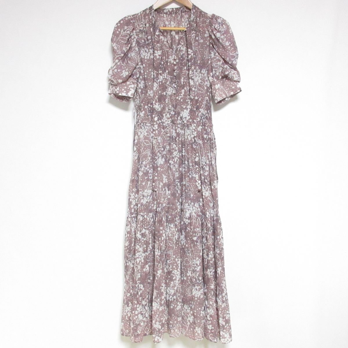  beautiful goods 22AW SNIDEL Snidel short sleeves maxi height Sustainable bow Thai print One-piece 0 lavender *