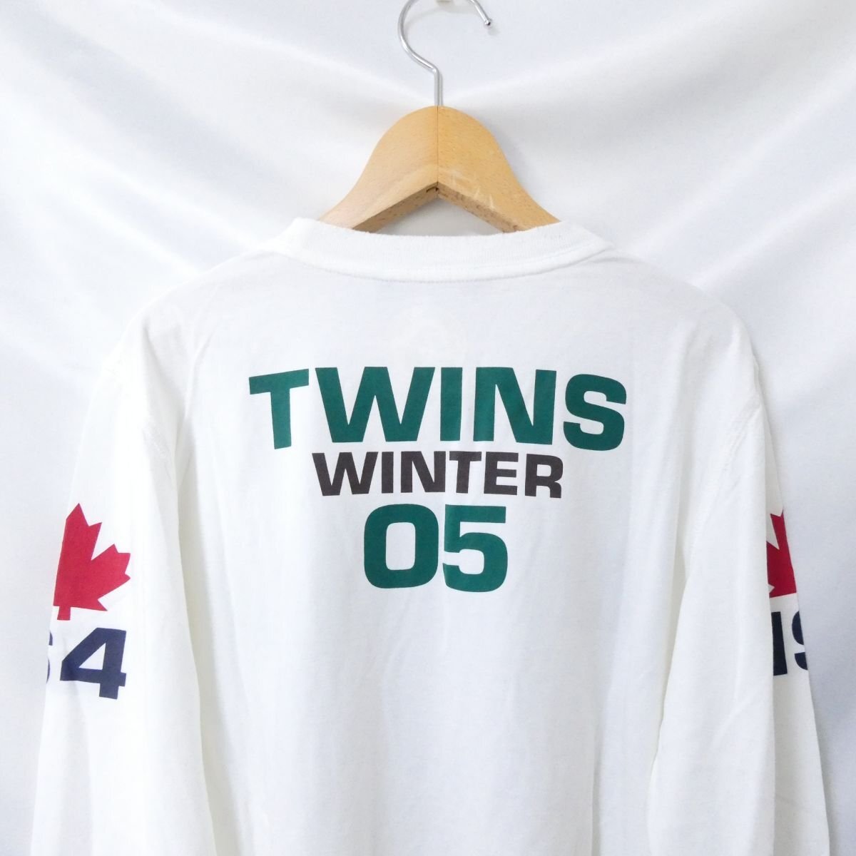 美品 Dsquared2 ディースクエアード CANADA TWINS WINTER05 プリント クルーネック 長袖 Tシャツ カットソー L オフホワイト 401 ◆の画像4