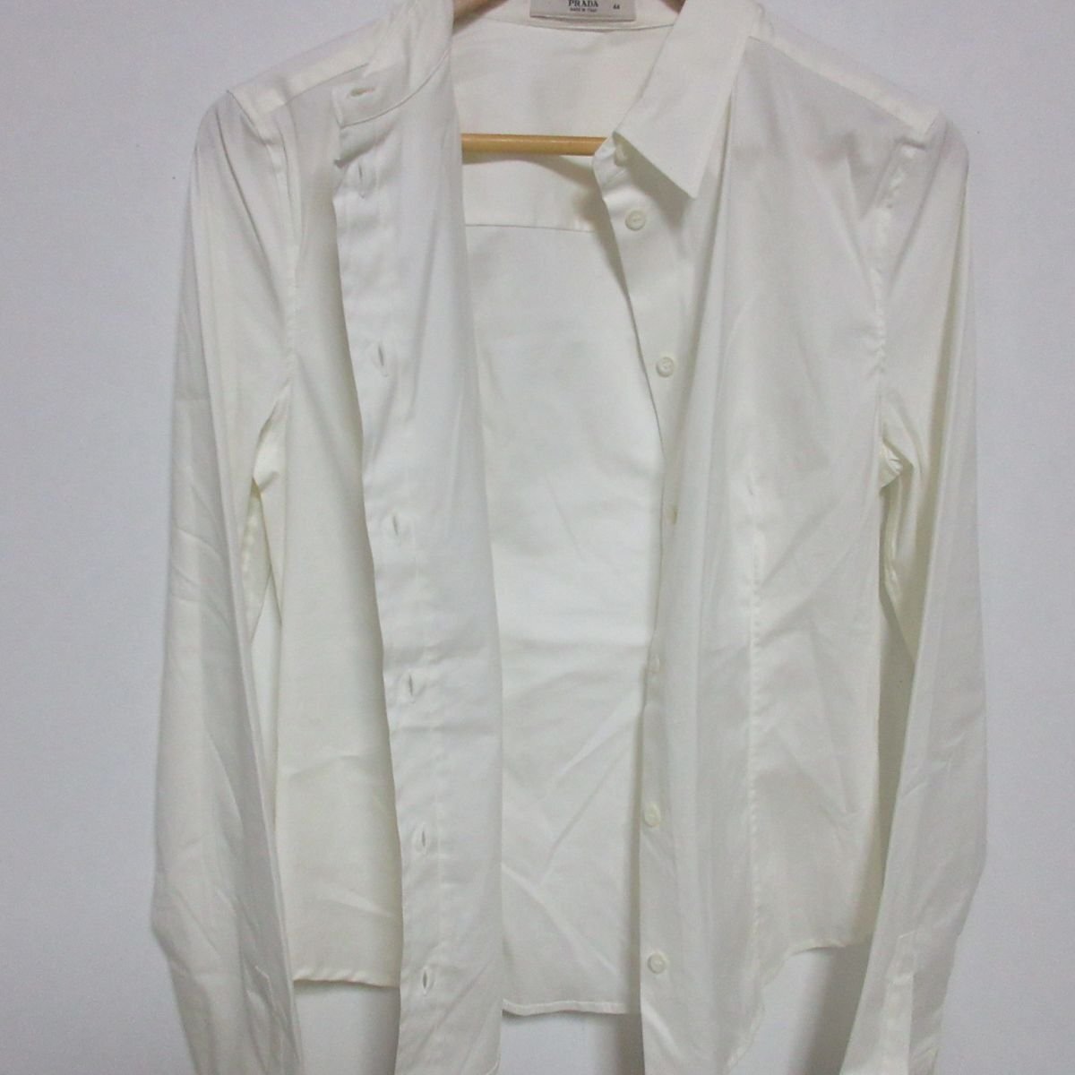  almost beautiful goods PLADA Prada stretch nylon blouse shirt 44 white *
