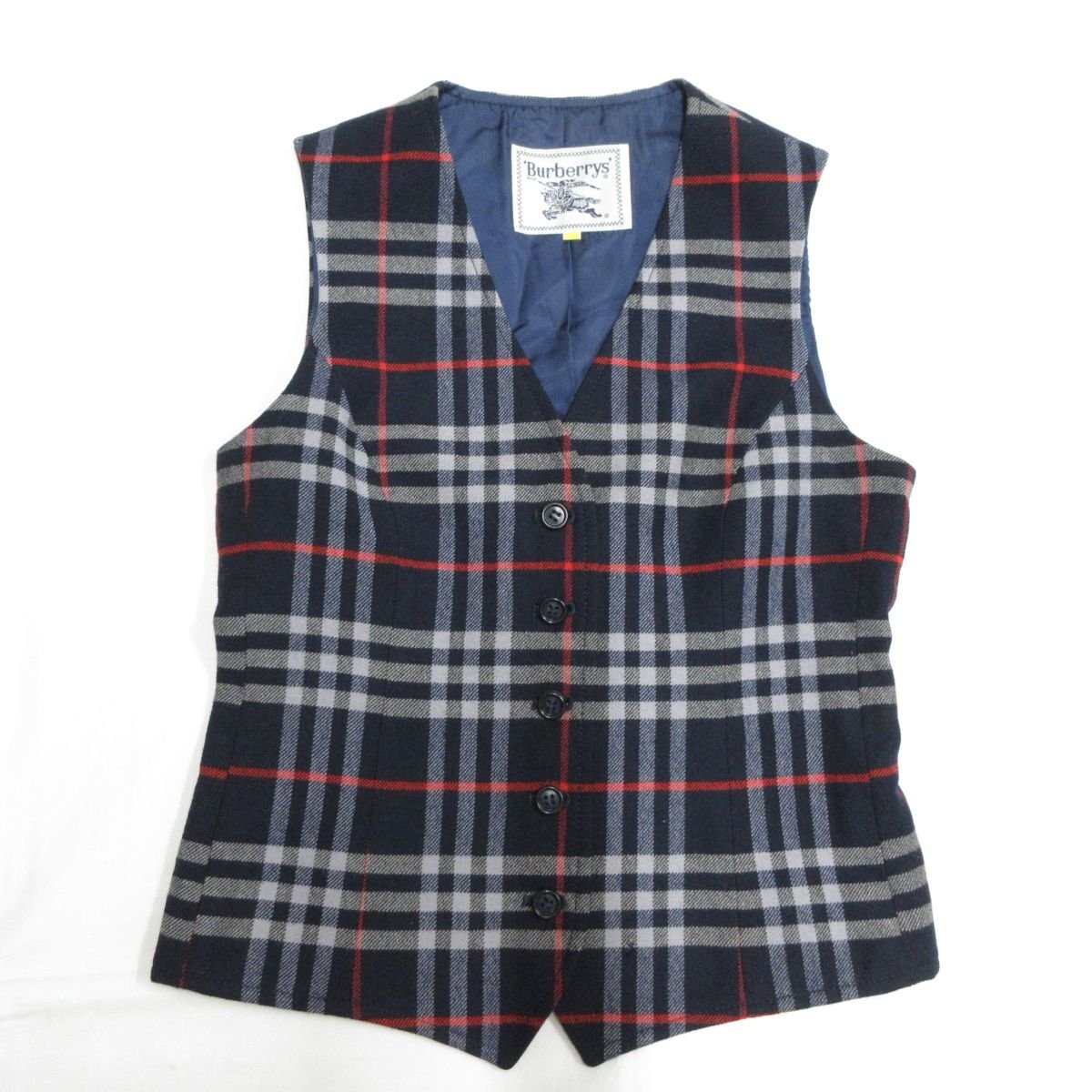  beautiful goods BURBERRY*S Burberry Vintage noba check pattern 5B gilet the best 7A S size corresponding navy × gray × red 