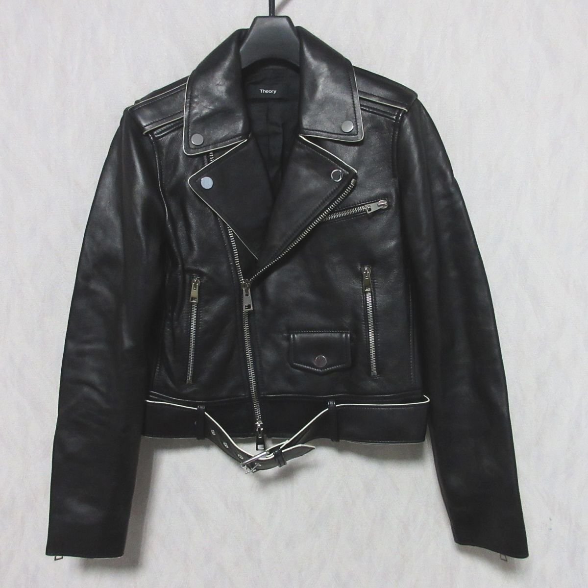  as good as new Theory theory SHRUNKEN. MOTO. L ram leather rider's jacket 07-8160807-050-902 S black *