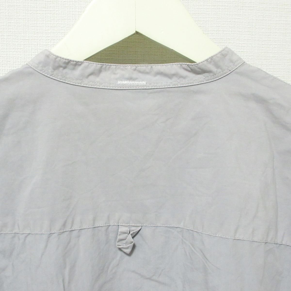 良品 22SS MHL. マーガレットハウエル COTTON RAMIE POPLIN リネンブレンド 半袖 ハーフボタン バンドカラーシャツ ブラウス 2 グレー ◆_画像6