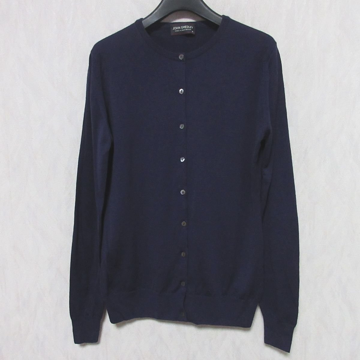 美品 JOHN SMEDLEY ジョンスメドレー 英国製 ウール100％ 長袖 ニット カーディガン CA45550 M パープル ◆_画像1