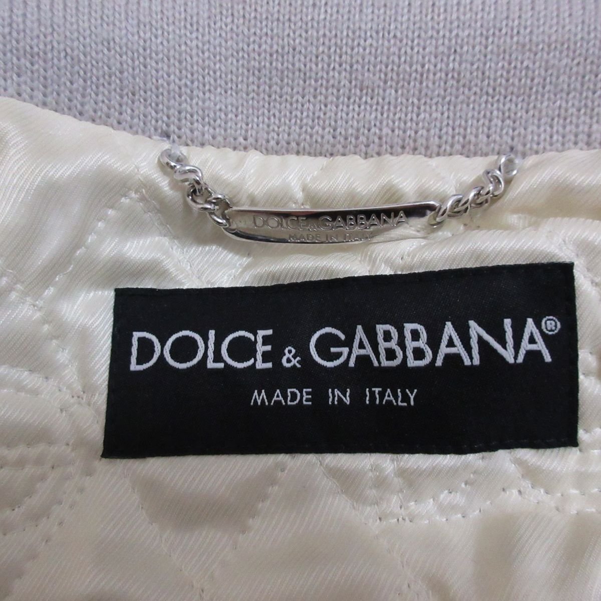 DOLCE&GABBANA ドルチェ&ガッバーナ 裏地キルティング レザー シングル ライダースジャケット 46 ホワイトの画像4