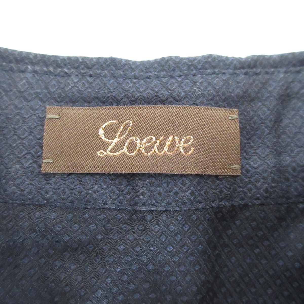  почти прекрасный товар LOEWE Loewe linen Blend пуховка рукав рубашка с коротким рукавом блуза размер 40 темно-синий 