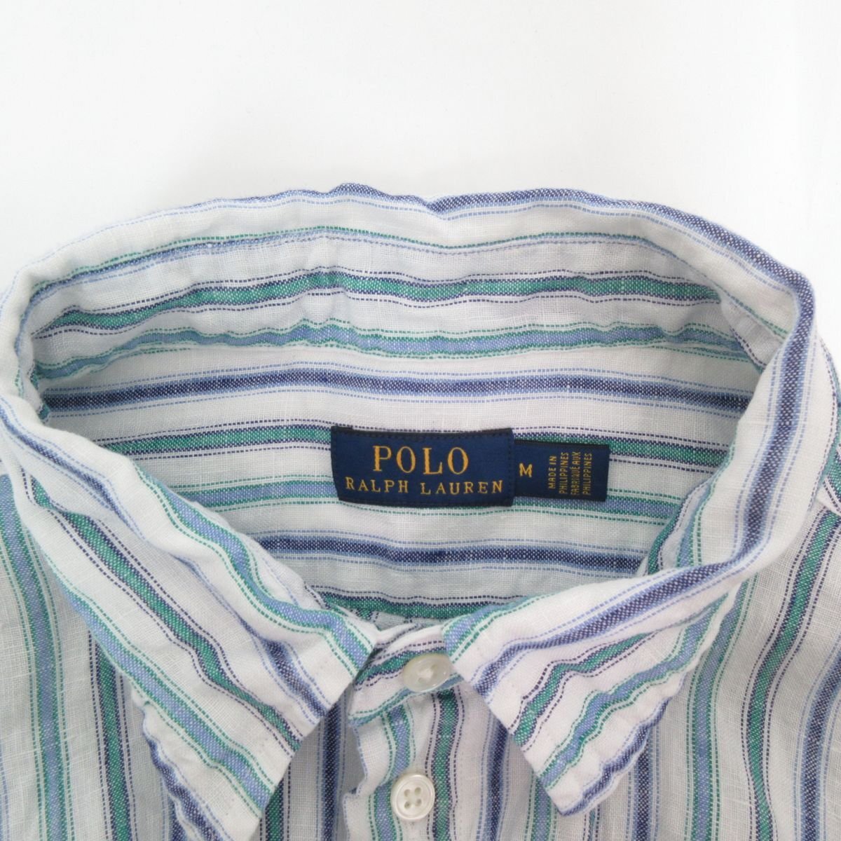 美品 20SS POLO RALPH LAUREN ポロラルフローレン ストライプ柄 リネン100％ 長袖 シャツ M マルチカラー_画像4