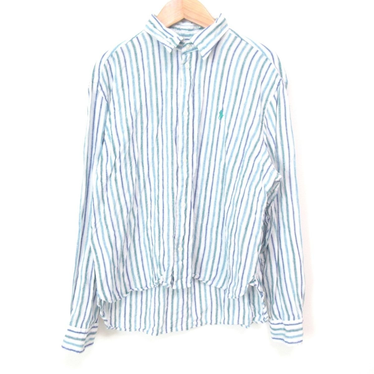 美品 20SS POLO RALPH LAUREN ポロラルフローレン ストライプ柄 リネン100％ 長袖 シャツ M マルチカラー_画像1