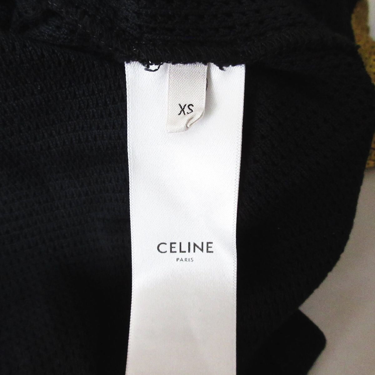 美品 CELINE セリーヌ 16 エンブロイダリー スパンコール 半袖 メッシュ オーバーサイズ Tシャツ カットソー XS ブラック×ゴールド ◆の画像7