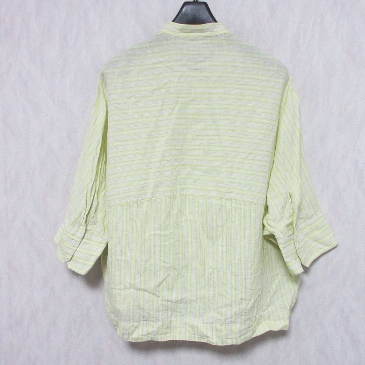  beautiful goods 23SS MACPHEE maca Feist laip pattern asimeto Lee Hem linen shining half sleeve shirt blouse 38 yellow *