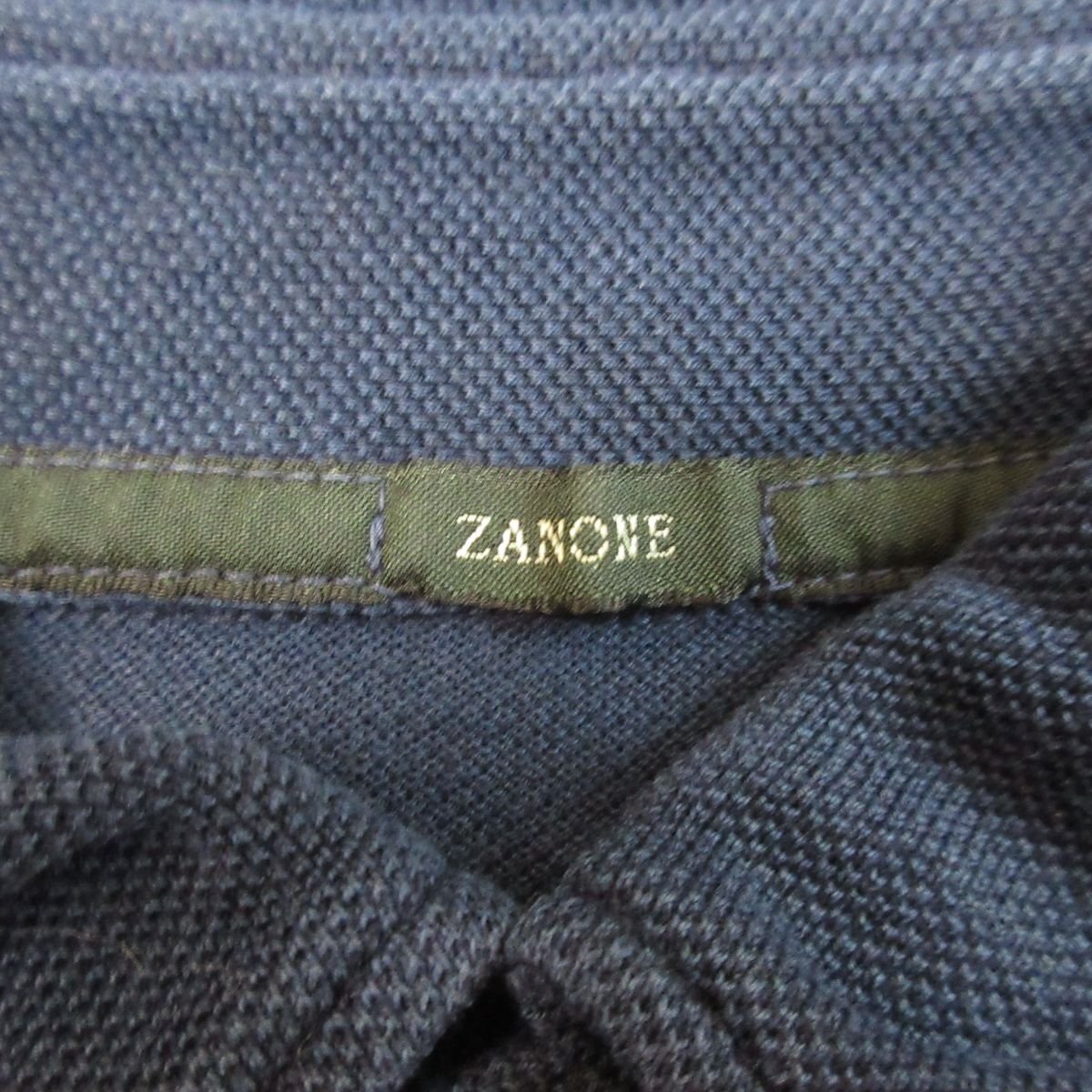 美品 ZANONE ザノーネ リネンブレンド 半袖 ボタンダウン ポロシャツ カットソー 48 ネイビーの画像3