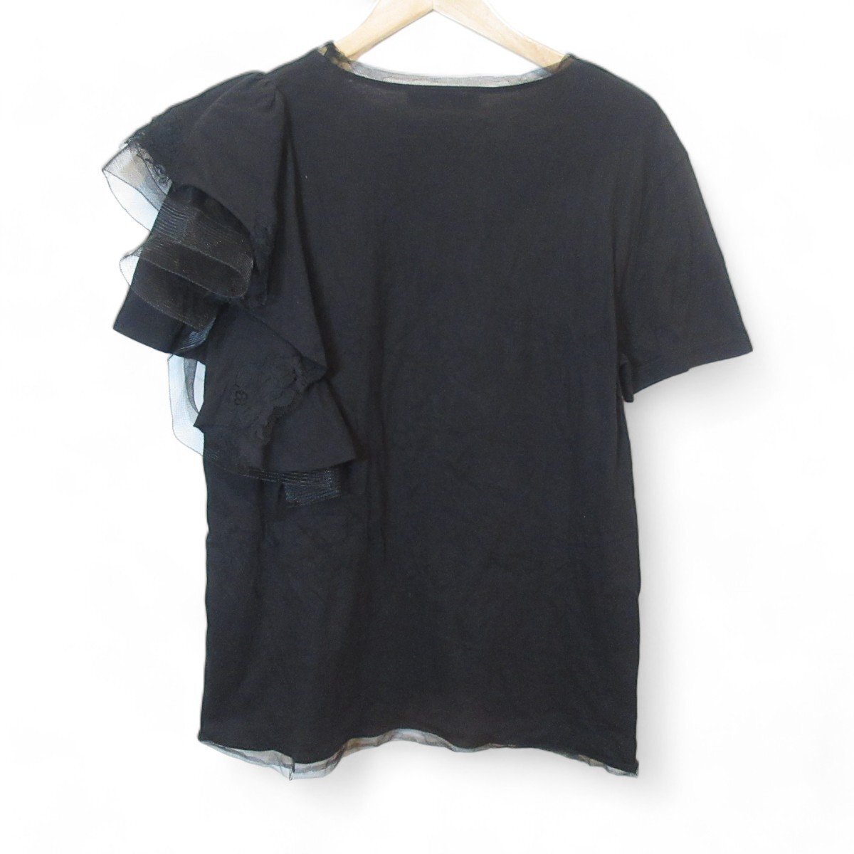 美品 VALENTINO ヴァレンティノ チュール レース装飾 半袖 Tシャツ カットソー 8サイズ ブラック_画像2