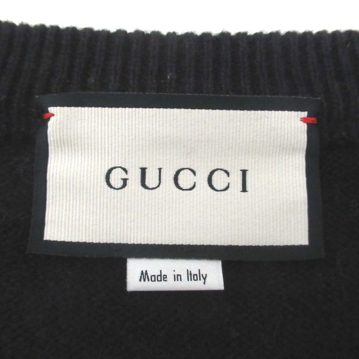 美品 21AW GUCCI グッチ アーガイル ダイヤ柄 長袖 Vネック ニット セーター 626275 XKBFA Mサイズ ブラック×ベージュ×オフホワイト_画像8