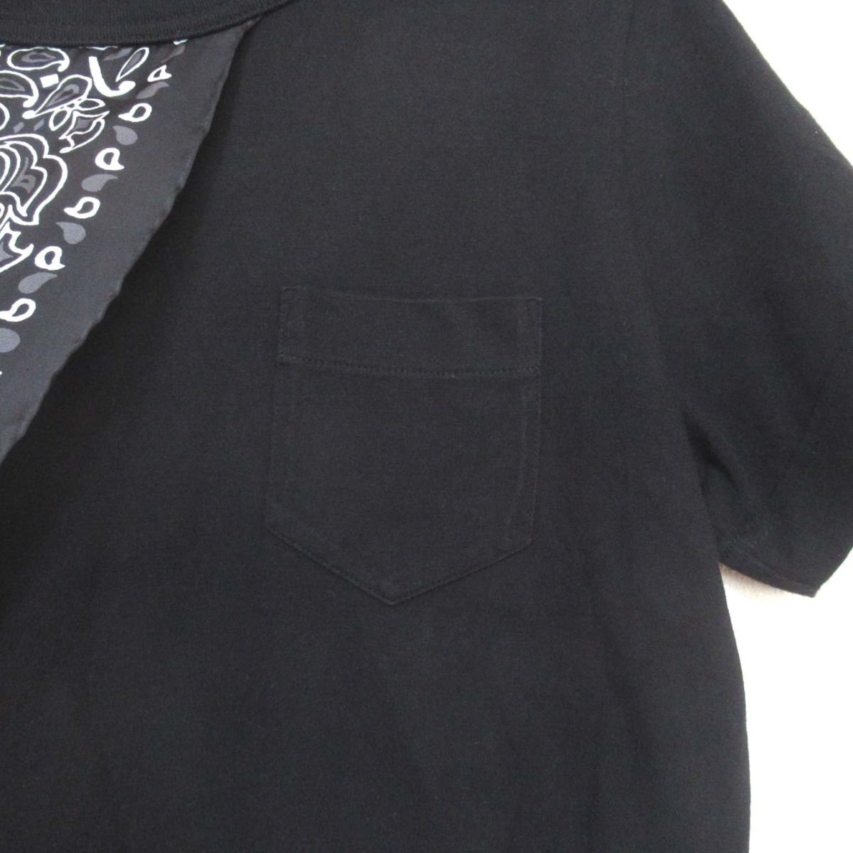 美品 22SS Sacai サカイ Bandana print T-shirt ペイズリー柄 バンダナ ドッキング 半袖 Tシャツ 22-05935 2サイズ ブラック_画像4