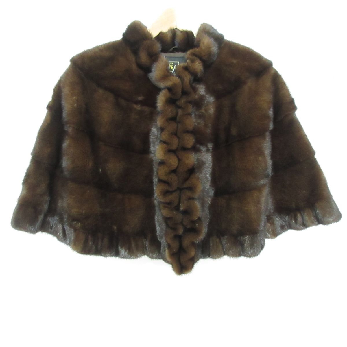 美品 SAINTE LAPINE サントラピーヌ SAGA FURS デミバフミンクファー 毛皮 ショート コート ポンチョ サイズ9 ブラウン_画像1