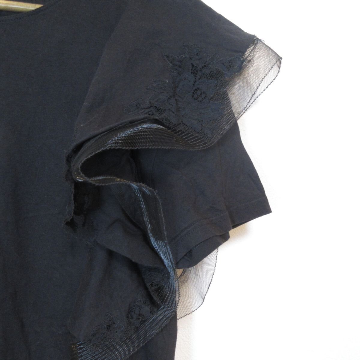 美品 VALENTINO ヴァレンティノ チュール レース装飾 半袖 Tシャツ カットソー 8サイズ ブラック_画像4
