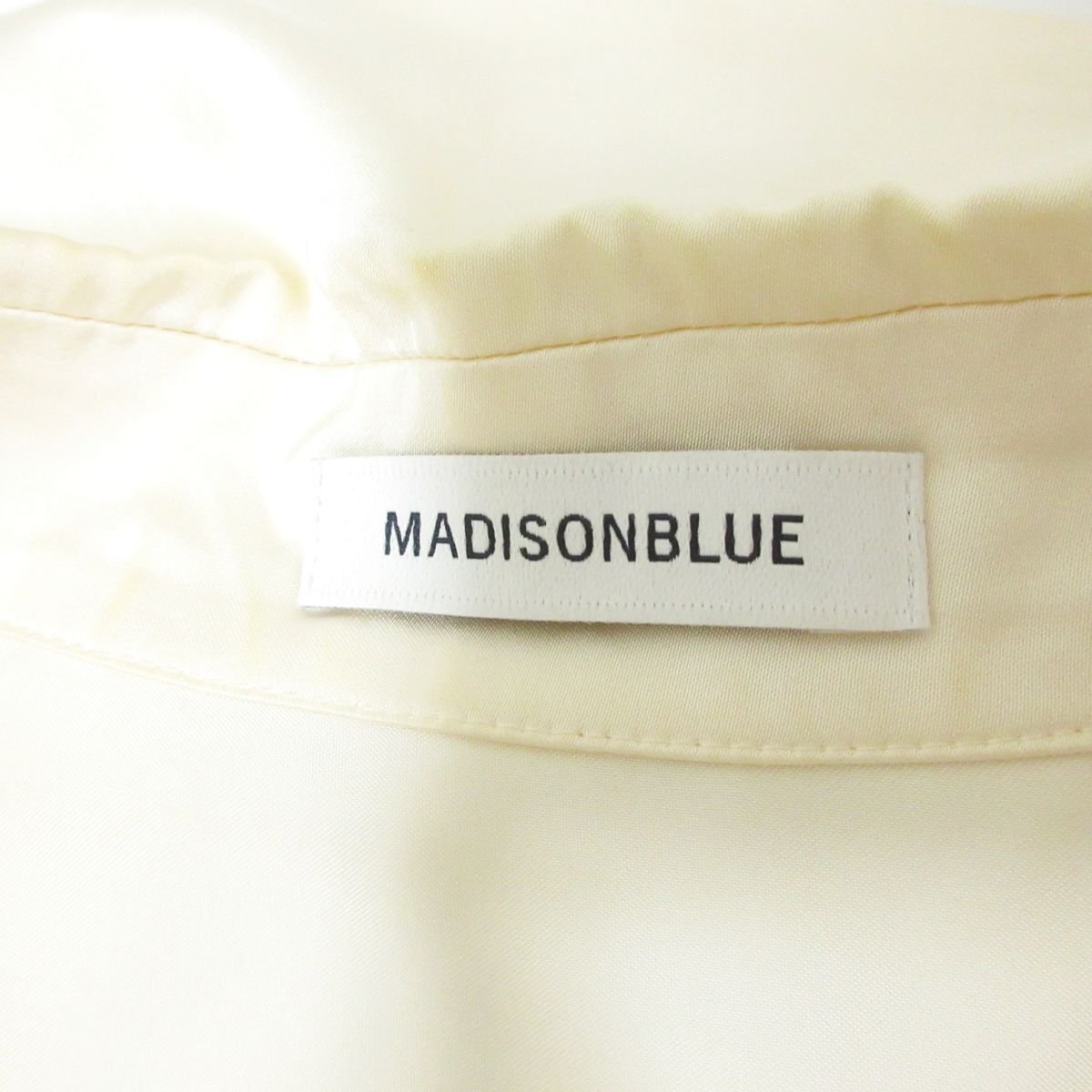 良品 MADISONBLUE マディソンブルー サテン ノースリーブ オープンカラーシャツ ブラウス 01 S ライトベージュ 044 ◆_画像3