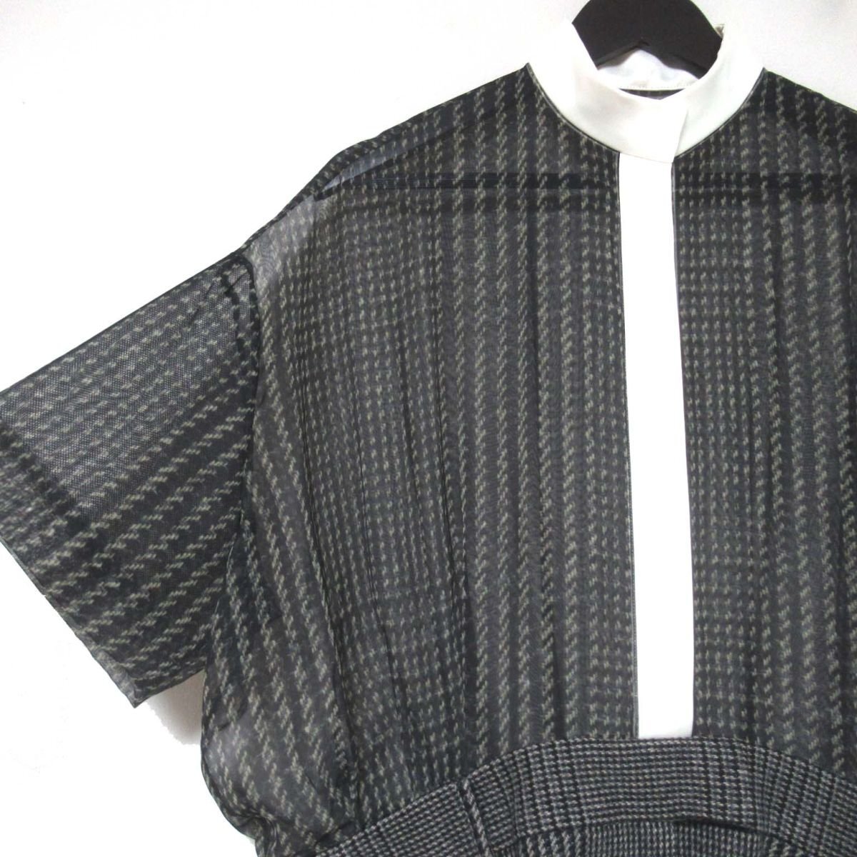 美品 Sacai サカイ 2020年モデル シアーブラウス×ウール ドッキング デザイン ドレス ワンピース 20-05332 2サイズ ブラック系の画像4