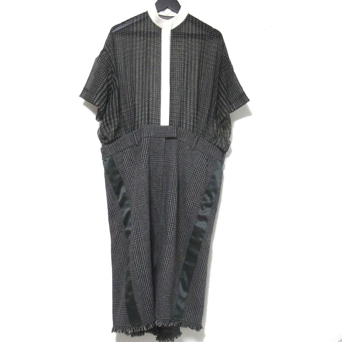 美品 Sacai サカイ 2020年モデル シアーブラウス×ウール ドッキング デザイン ドレス ワンピース 20-05332 2サイズ ブラック系の画像1