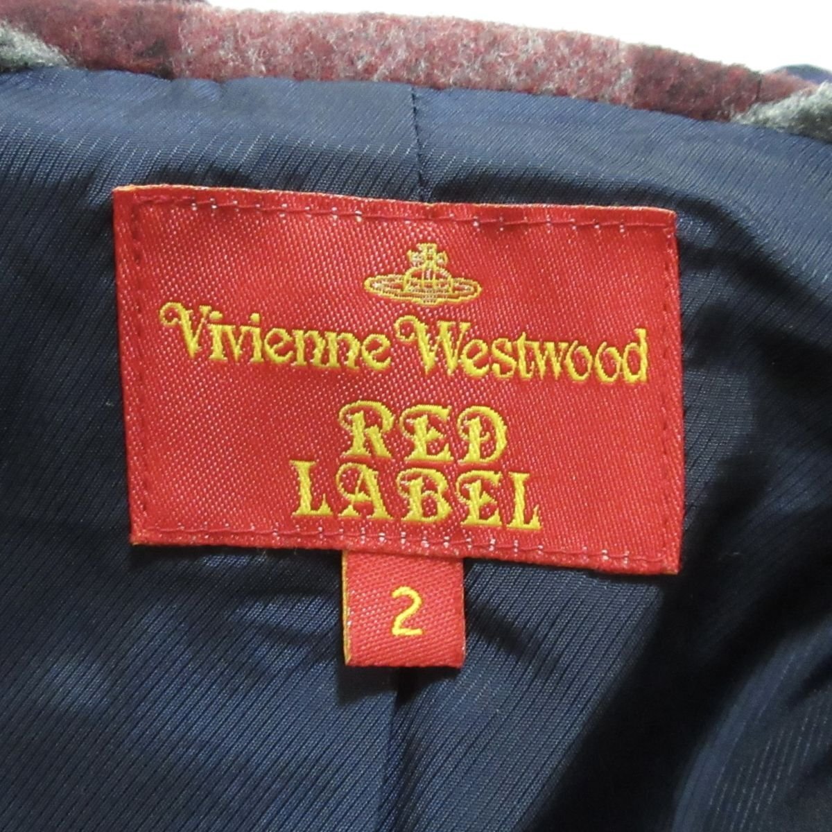 美品 Vivienne Westwood RED LABEL ヴィヴィアンウエストウッド チェック オーブボタン ショート丈 変形 ジャケット 2 マルチカラー ◆_画像5