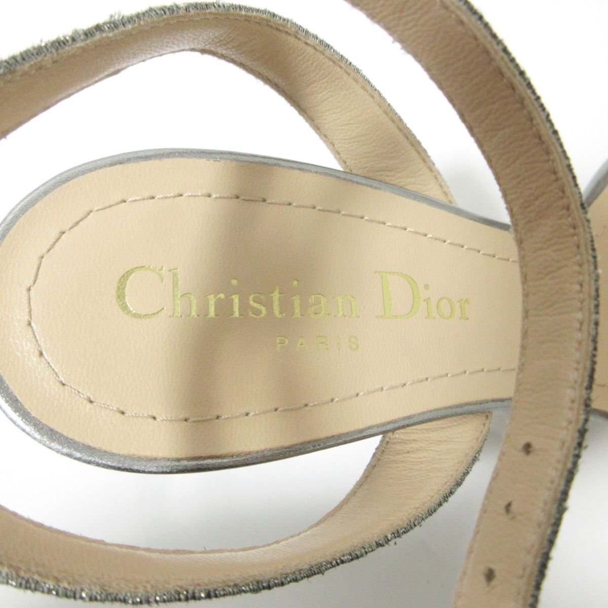 美品 Christian Dior クリスチャンディオール DWAY レザー アンクルストラップ ラインストーン サンダル 36 約23cm シルバー ◆_画像4