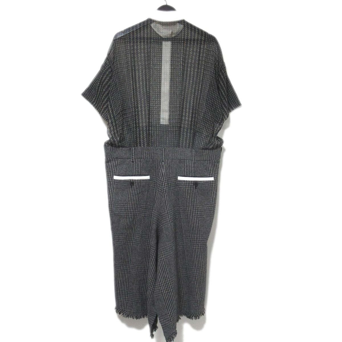 美品 Sacai サカイ 2020年モデル シアーブラウス×ウール ドッキング デザイン ドレス ワンピース 20-05332 2サイズ ブラック系の画像2