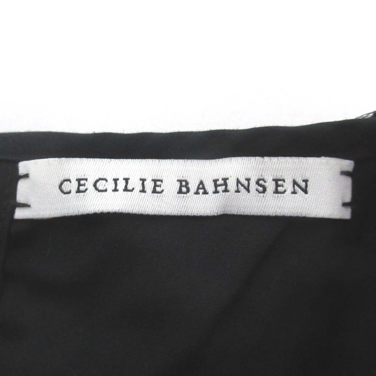 美品 CECILIE BAHNSEN セシリーバンセン 半袖 レースカラー バックリボン ペプラム フレアヘム ブラウス UK6 サイズ ブラック_画像7