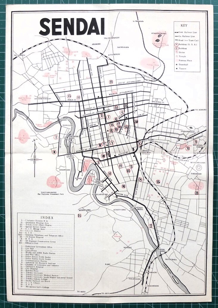 当時物 英語表記「map of SENDAI」仙台市市街地図 // の画像1