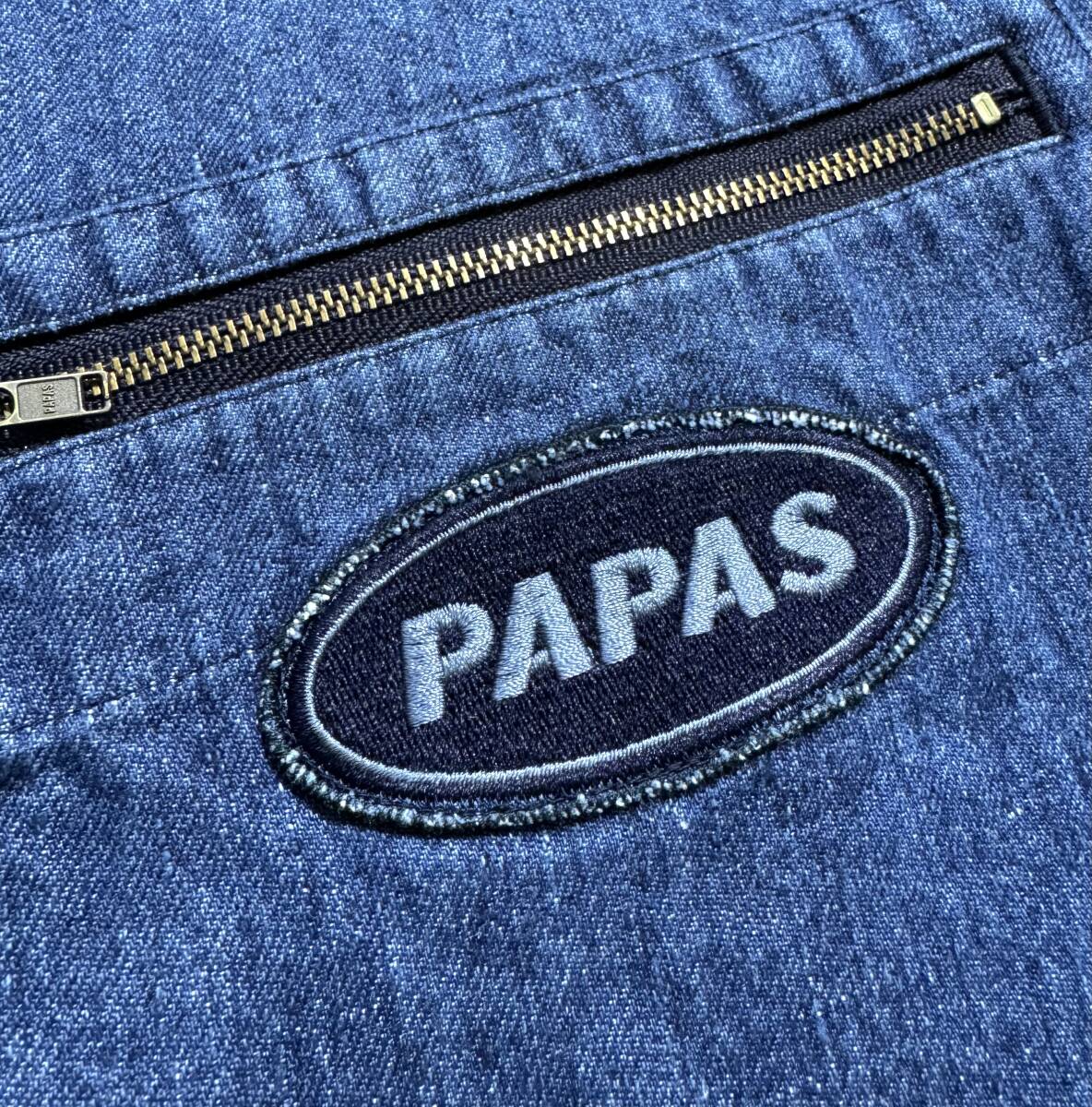 最高級【定価5万超】Papas パパス リネン インディゴ ハンティングベスト L (50) メンズ 麻【ロゴ刺繍ワッペン】送料520円 春夏 日本製_画像8