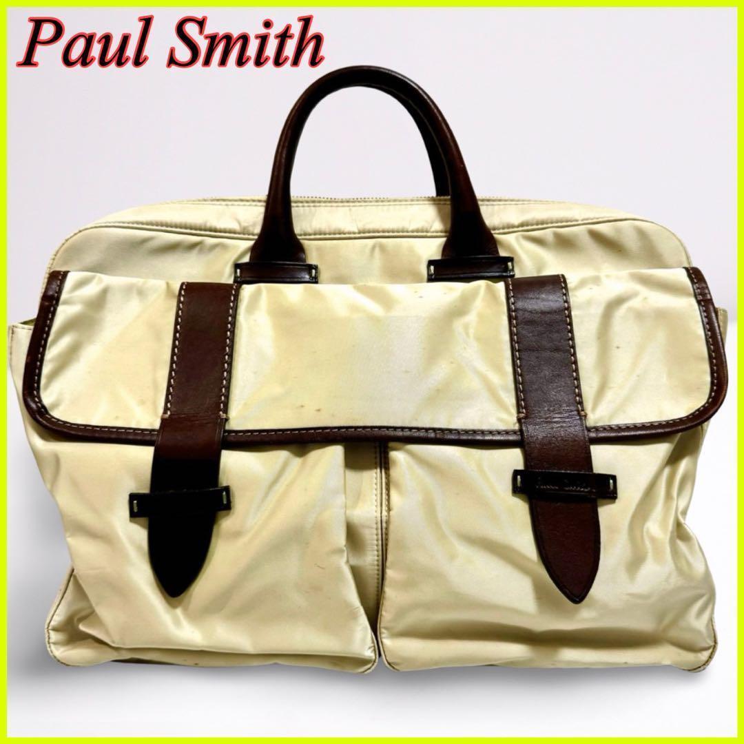 Paul Smith Paul Smith business bag tote bag briefcase nylon leather ivory beige A4 independent possibility men's 1 jpy 