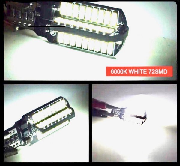 T16 T10 LED バルブ 4個 12V 24V 72SMD 6000K ホワイト CANBUS キャンセラー バックランプ ウインカー ナンバー灯 明るい 爆光 車検対応の画像9
