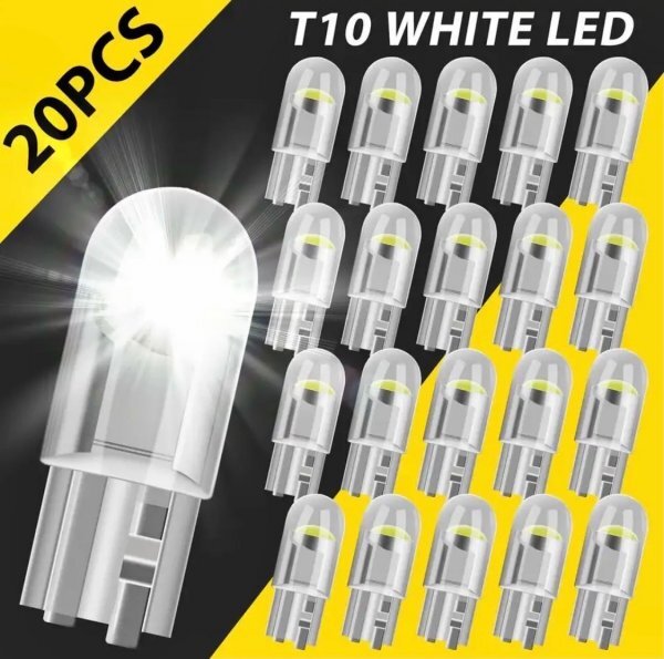 T10 T16 LED バルブ 20個 12V COB 6000K ホワイト CANBUS キャンセラー ポジション ナンバー灯 メーター パネル球 明るい 爆光 車検対応の画像1
