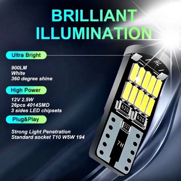 T10 T16 LED клапан(лампа) . свет 26 полосный 20 шт 12V 6000K белый CANBUS позиция внутренний свет подсветка номера панель приборов лампочка высокая яркость яркий соответствующий требованиям техосмотра 